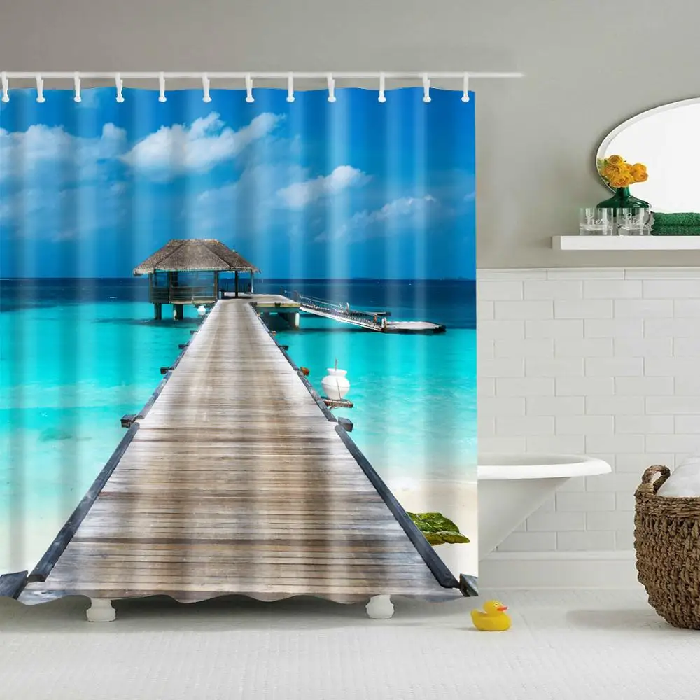 Украшение дома, Солнечная занавеска для пляжного душа, Кокосовая пальма, печать, экран для ванной, плесень и водонепроницаемый занавес для ванной комнаты - Цвет: 22