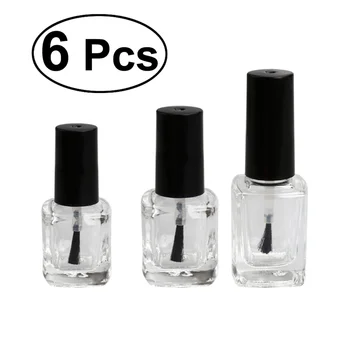 

6pcs/pack 5ml 10ml 15ml Empty Nail Polish Bottle with Brush Inside Square Shaped Clear Nail Polish Container Bottles