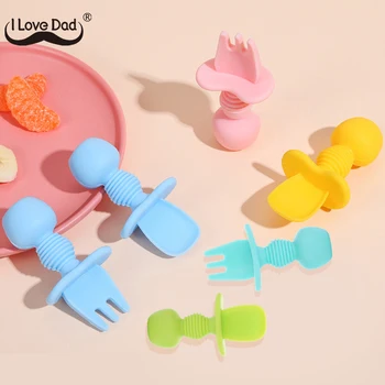 

2Pcs/set Soft Silicone Baby Spoon Set Solid Color Baby Feeding Dishes Tableware For Kids Learn To Eat Training Spoon Baby Things