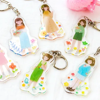 

Kawaii acrylic flower shop keychain creative cartoon girl personalized bag decoration pendant key management