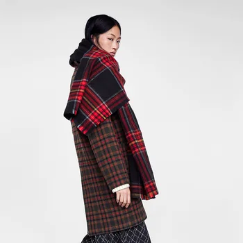 

European and American fashion wear double-sided imitation cashmere red and black plaid scarf female autumn and winter thicker