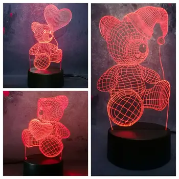 

Creative Baby Bedroom Toy Cartoon Bear Doll Shape Light Cute Kawaii Heart Design Gift Flash 3D USB Bedside Plug Decor Night Lamp