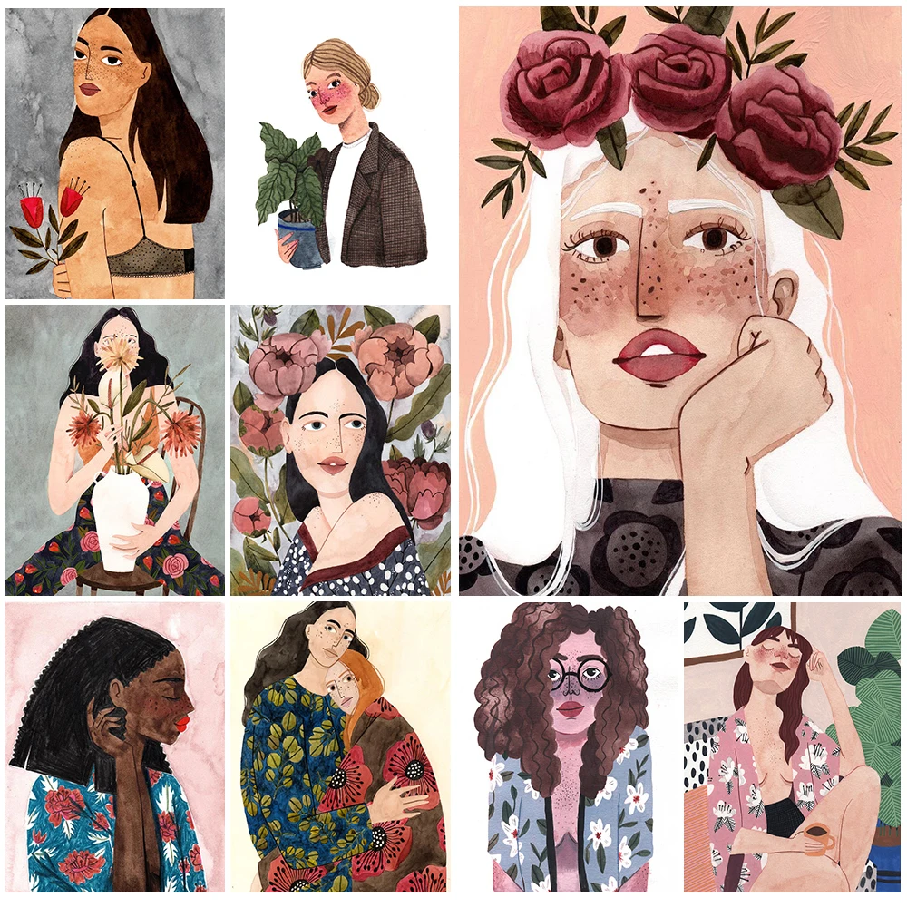 

Cartoon Girl Minimalist Woman Posters Wall Art Canvas Painting Home Decor Nordic Poster Wall Pictures For Living Room Unframed