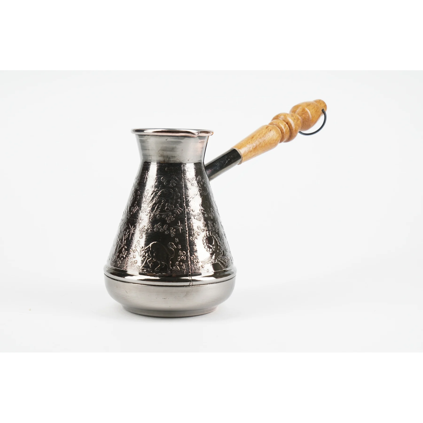 Goedkoop Turk Koffie Koper Houten Gesneden Handvat Plated Tin. Volume 700 Ml.