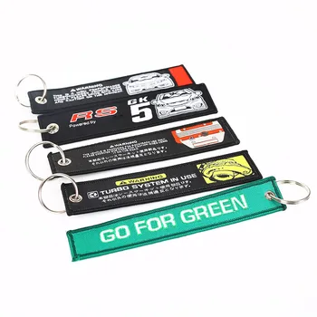 

JDM Culture Fabric Double Embroidery Car Auto Logo Keychain Keyring Key Tag Turbo In use Go Green