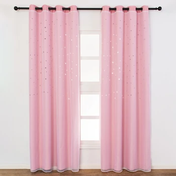 

Hollow Star Double-layer Curtains Cloth And Voile 1 Panel Blackout Curtains Grommet top Drape For Party Decor Home Kids Bedroom