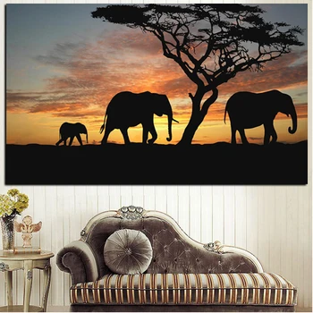 

Tree African Elephant Sunset Landscape Painting full square/round 5d diy diamond painting rhinestone embroidery mosaic art