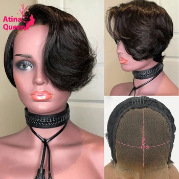 

Pre-plucked Wave Pixie Wig Human Hair 4x4 Lace Closure Wig Bleached Knots Black Women Short Bob Cut Frontal 180% Remy Brazilian