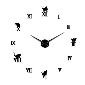 

3D Large Wall Clock Diy Large Modern Frameless Home Decor Cat Big Clock Mirror for Bedroom Living Room Kittens Kitty Wall Decor