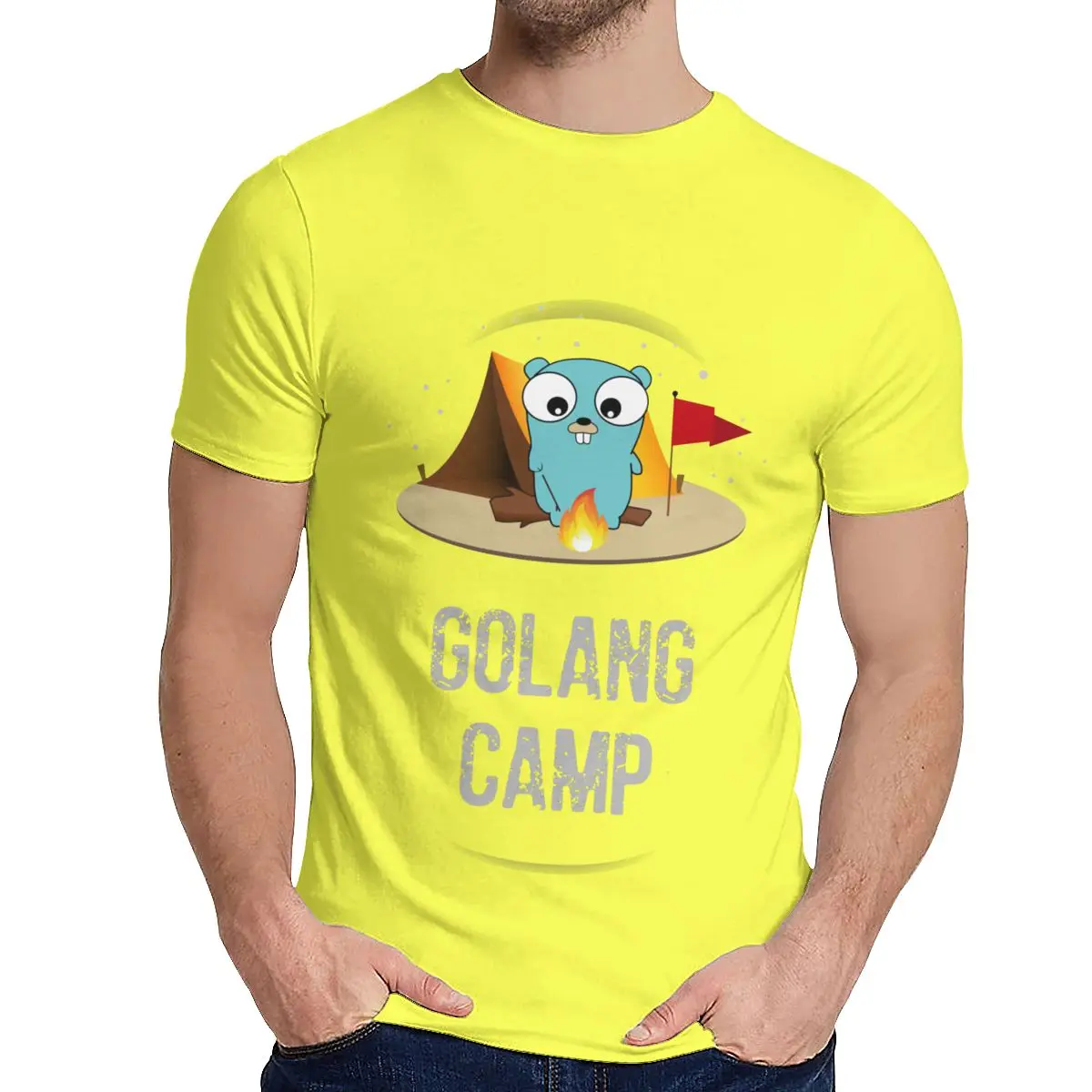 Мужская футболка Golang Gopher Мягкий Топ вокруг шеи Винтажная Футболка - Цвет: Цвет: желтый