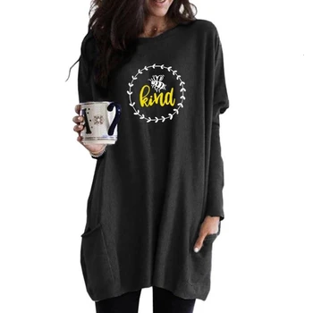 

BEE Letters Print Hoodies For Women Long Sleeve Casual Pocket Sweatshirt Femmes Tops Hoodies Kawaii Pattern Pockets Print Girls