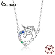 Bamoer Lucky Licorne сердце короткое ожерелье для женщин короткое колье 925 пробы Серебряное колье для девочек модное ювелирное изделие SCN348