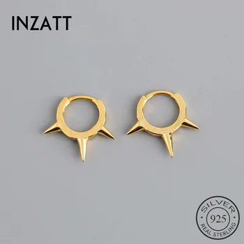 

INZATT Real 925 Sterling Silver Geometric Round Hoop Earrings For Fashion Women Party Fine Jewelry 2020 punk Accessories