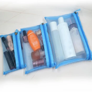

3 Pcs/Set Cosmetic Bag Women Portable Makeup Pouch Purse Zipper For Outdoor Female Ladies Wash Storage Bag Grid Korean