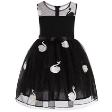 Платье для девочек; цвет розовый, черный; с вышивкой в виде лебедя; Детские платья принцессы; вечерние платья; нарядная детская одежда для свадьбы для девочек