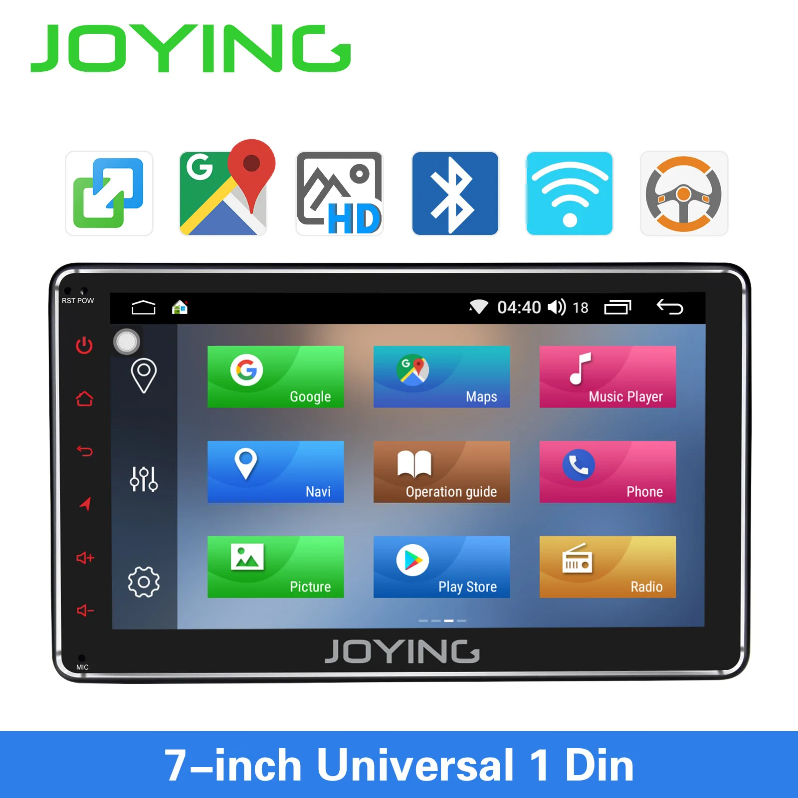 

JOYING 7 inch Car radio Android 8.1 1GB+16GB head unit support Voice Command/SWC/mirror link/fast boot/Rear view camera autoradi 1024*600 universal car multimedia player IPS GPS Navigation BT WIFI USB stereo audio