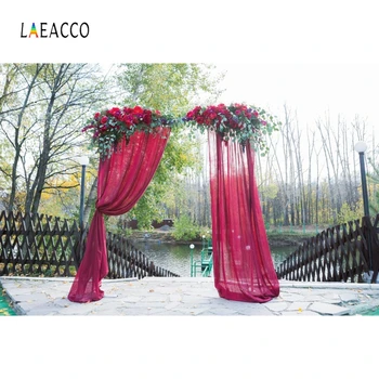 

Laeacco Wedding Backdrop for Photography Curtain Flower River Photo Background Marriage Portrait Photophone Photocall Photophone