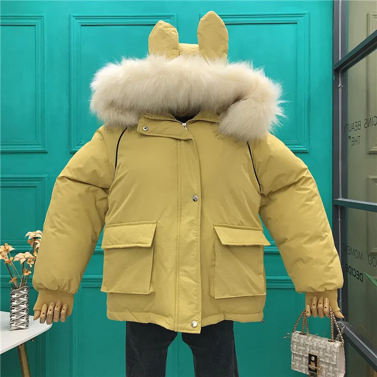 

Mooirue 2019 Winter Parkas Oversized Solid Coats Women Cute Hooded Fur Collar Casual Streetwear Korean Beige Black Women Parka