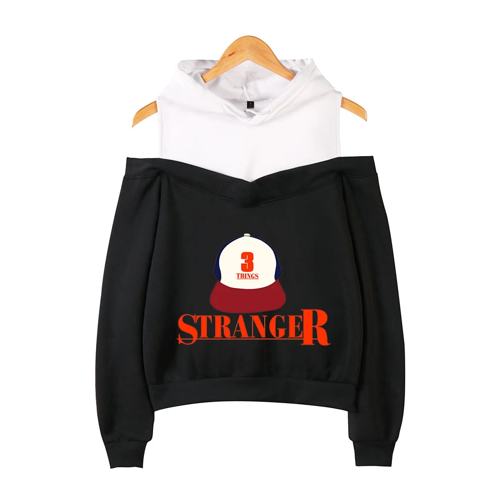 

Newest Style Stranger things Strapless Hoodies Women Hot Sale Personality Sexy Stranger things Open-shouldered Women's Hoodies