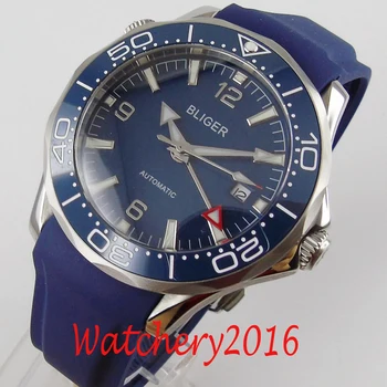 

41mm Bliger Blau Zifferblatt Saphir GMT Date Automatisch Herrenuhr men's watch