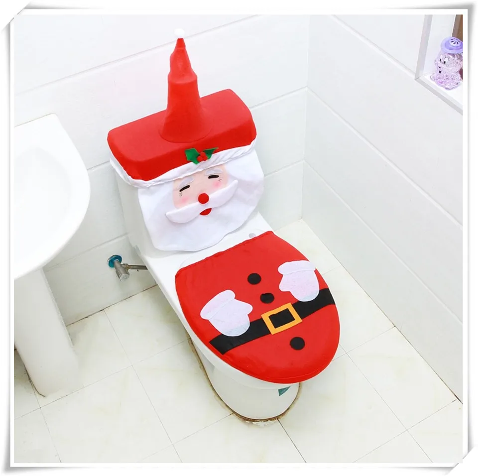 MSJO Christmas Bathroom Toilet Seat Cover Wc Rug Mat Natal Santa Claus Elk Elf Snowman New Year Navidad Christmas Decoration Hom