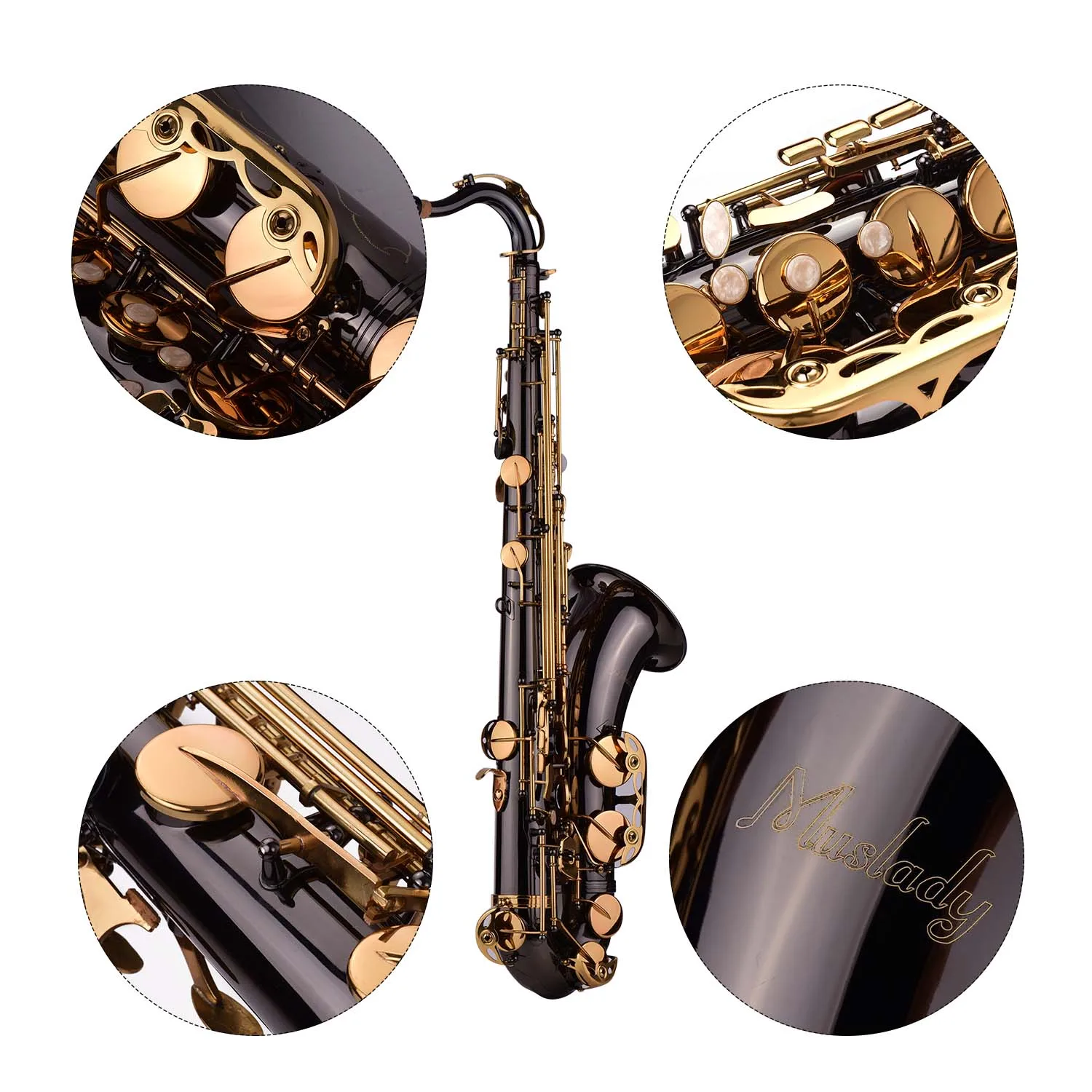 Muslady Bb тенор саксофон Sax латунный корпус черный никелированный золотой ключ
