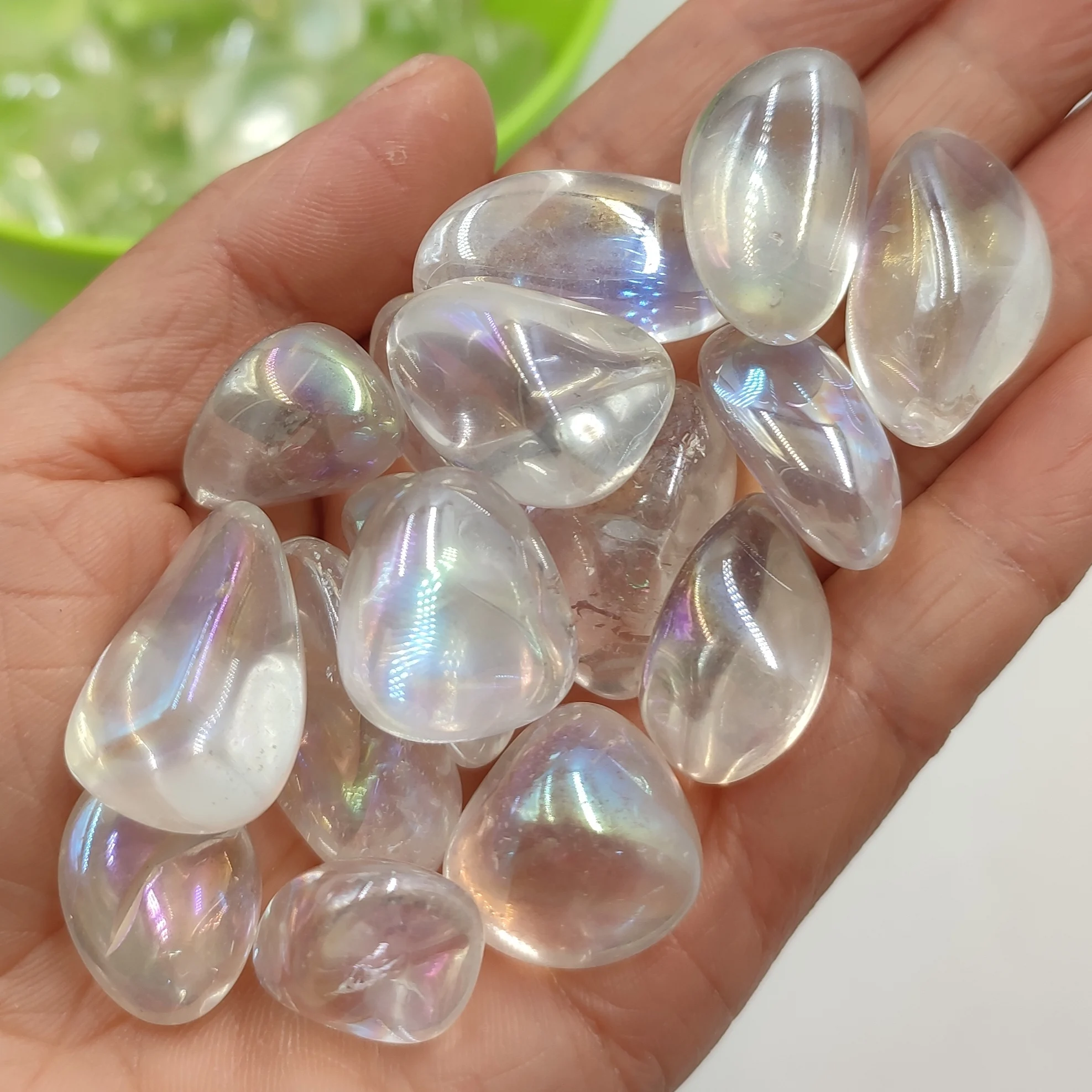 3pcs/Lot Rainbow AB Titanium Aura Clear Quartz Natural Crystal Tumbled Stone Reiki Healing Polished Rock Home Room Decoration