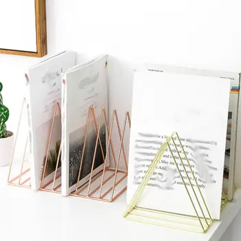 

Nordic Style Ornaments Triangle Rose Gold Book Stand Metal Telescopic Folding Bookshelf Magazine Rack