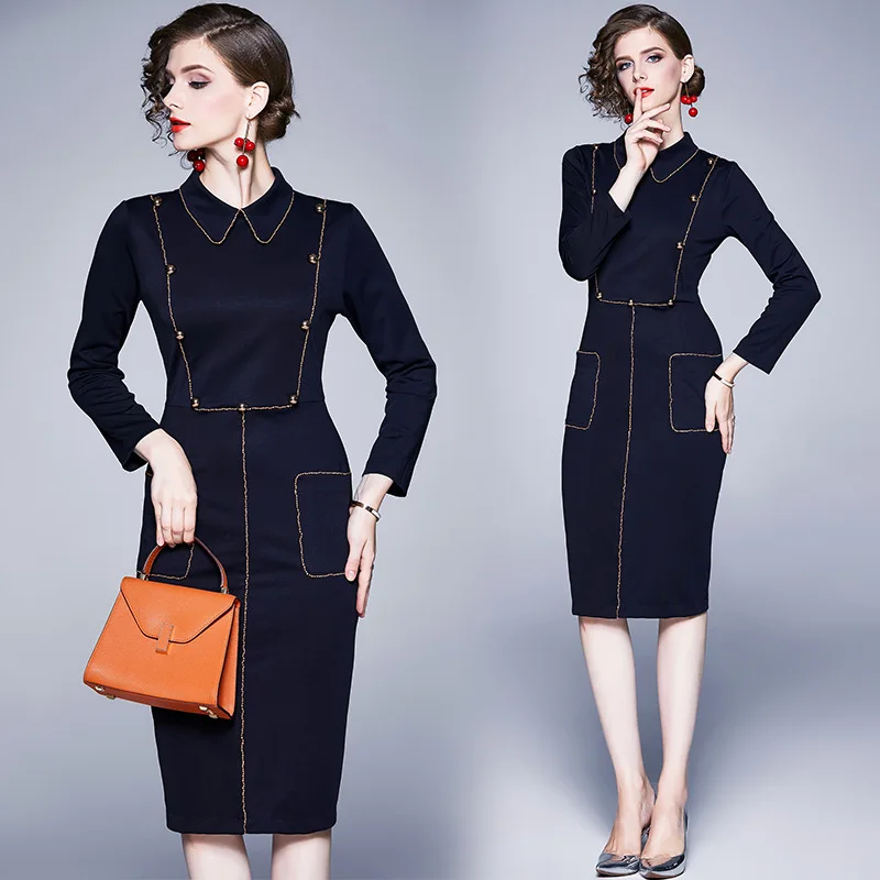 

Large Austrian Young-Style Royal Sister Retro 2019 Autumn And Winter Mid-length Long Sleeve French Dress