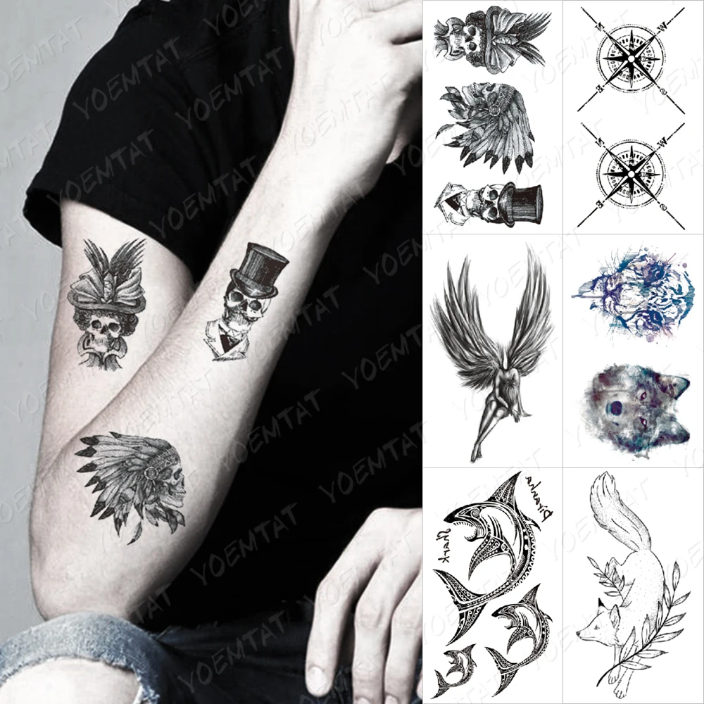 Mexican Skull Temporary Tattoo Sticker Skeleton Totem Tribal Top Hat Small  Tatto Arm Hand Women Men Glitter Kids Tatto Body Art|Temporary Tattoos| -  AliExpress