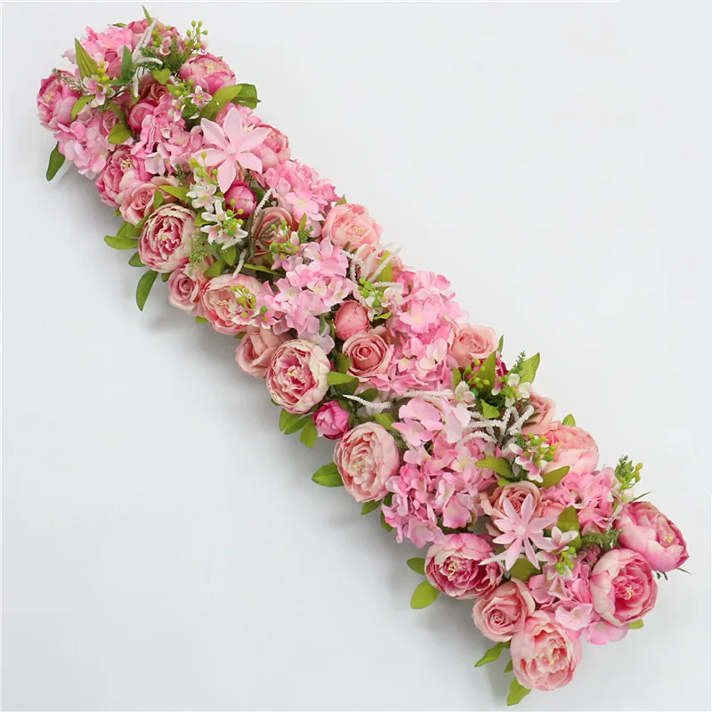custom made Artificial rose flower row Wedding background wall arch Welcome desk decorative fake flower Home holiday decoration - Цвет: D pink
