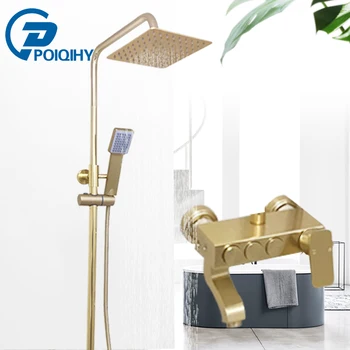 

Gold Bathroom Shower Faucet Set Black gold Space aluminum 8''Rainfall Shower Head Faucet 3 way functions Mixer tap
