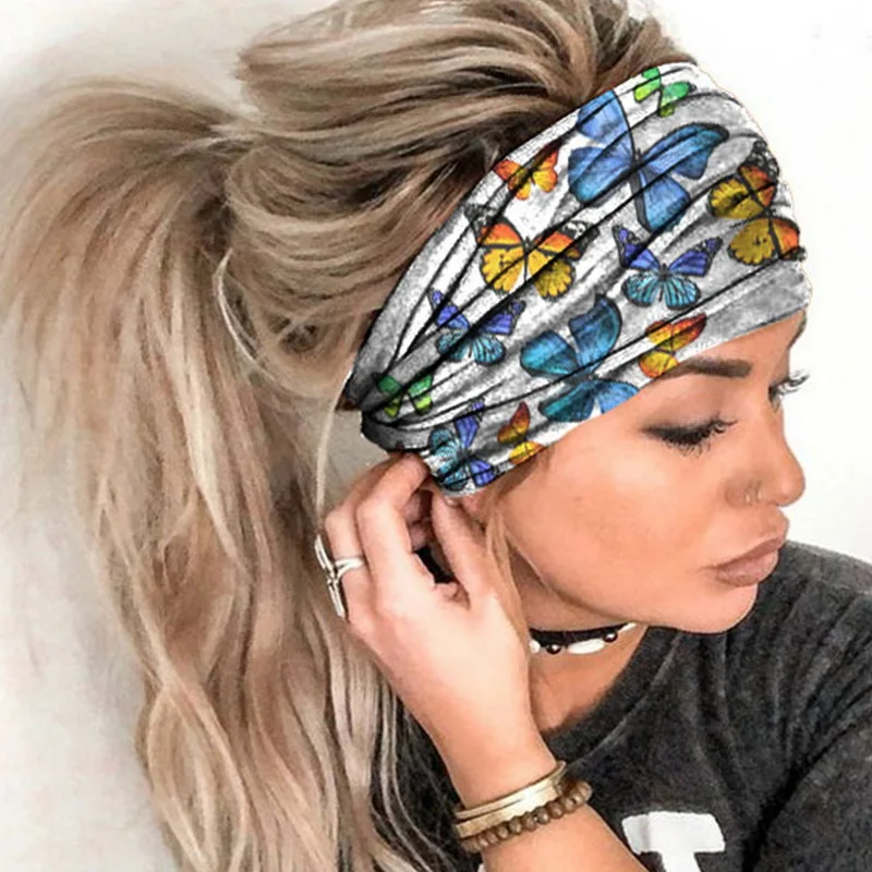 Women Wide Sports Yoga Headband Stretch Hairband Elastic Print Hair Band Boho Turban Hair Accessories Sweatband 2020 New