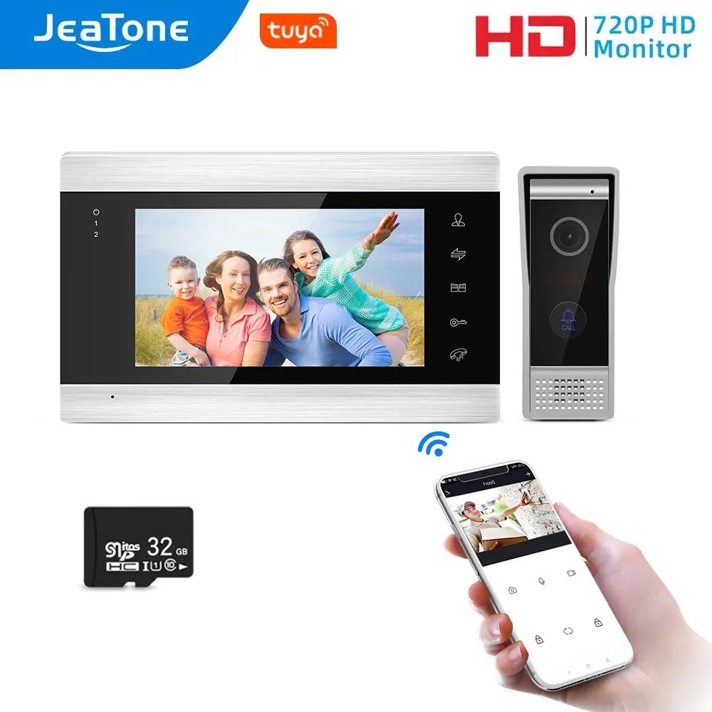 JeaTone 7 ''WiFi Tuya интеллектуальные проводные видео домофон с 720PAHD дверной Звонок