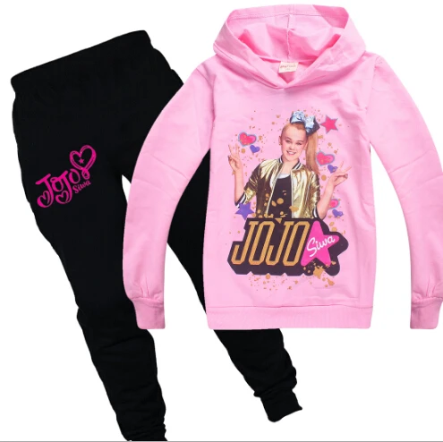 JOJO SIWA/комплект одежды, спортивные костюмы для девочек, толстовка+ Хлопковые Штаны, одежда для малышей, одежда для детей, 2 предмета Подростковая толстовка, костюм на День Благодарения - Цвет: color at picture