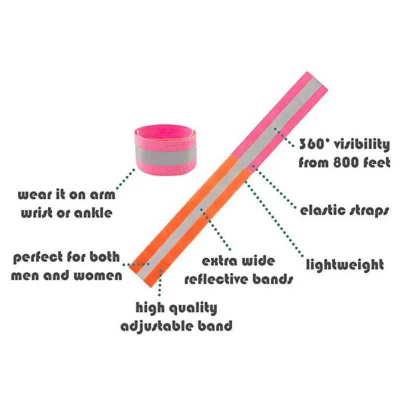 2pcs/set Reflective Safe Band Strap Adjustable Wrist Leg Ankle Shoulder Warning Belt Bracelet Wristband Night Running Safety