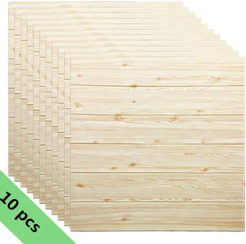 

3D wood Wall Stickers 10 Pcs 3D Wood Effect Wallpaper -Wood Wall Stickers Self Adhesive PE Foam