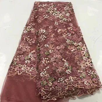 

3d Lace Embroidery flowers Latest Nigerian Tulle Lace fabrics styles French party Lace fabrics 5 yards 2020 Tulle fabric Party