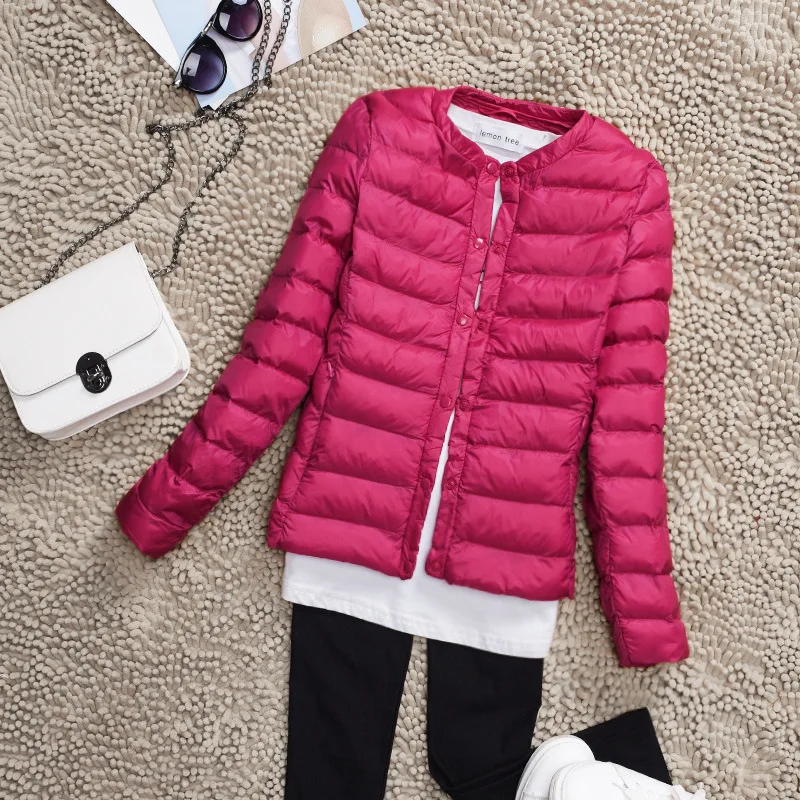 

2019 Autumn And Winter New Style Thin down Feather Cotton-padded Clothes Women's Crew Neck Slim Fit Casual Coat WOMEN'S Dress Co
