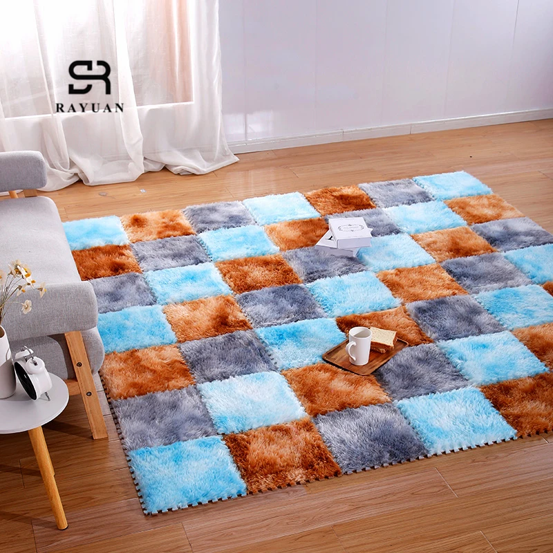 RAYUAN Foam DIY Puzzle Mat Gradient Villi Shaggy Carpet Plush Soft Area Rug Children Baby Playmat One Piece 30x30CM | Дом и сад