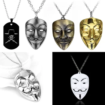

Movie Jewelry V for Vendetta Pendant Necklace Anonymous Mask Charm Choker Necklace Hacker Mask Metal Necklace For Men Women