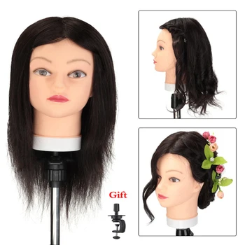 

14''100%Real Human Hair Mannequin Head Training Head Styling For Salon Professional Hairdressing Cutting Practice Manikin Head