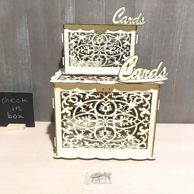 DIY коробка для свадебных подарков деревянная хранения денег с замком Свадебная
