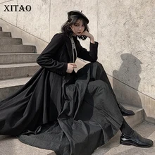 XITAO Необычные черные женские модные новые зимние длинные рукава плиссированные на одной пуговице элегантные маленькие свежие пальто GCC2984