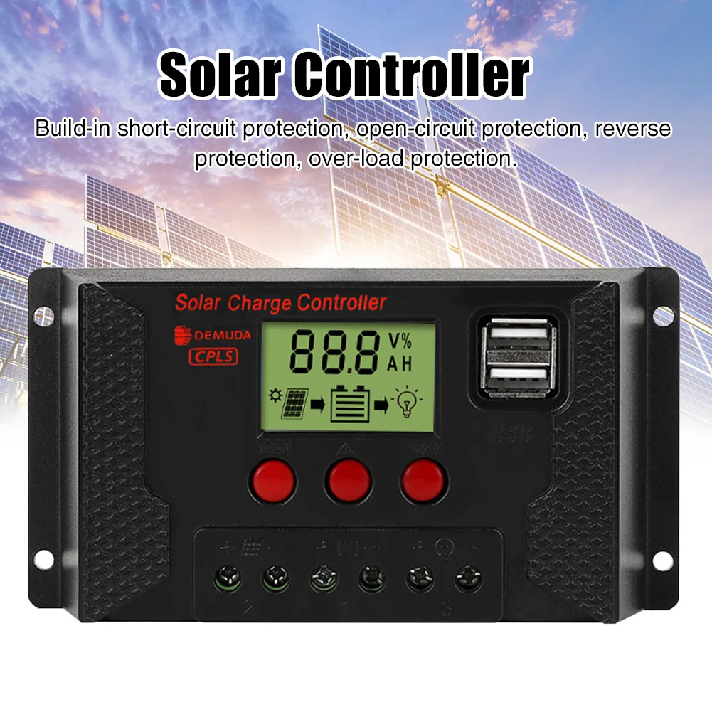 

12V24V Overload Protection Solar Controller Dual USB Courtyard Intelligent Battery Regulator Workplace Home Portable LCD Display