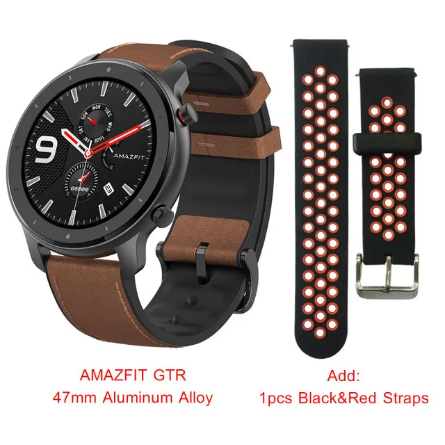 Глобальная версия Amazfit GTR 47 мм Смарт-часы Huami 5ATM водонепроницаемые спортивные Смарт-часы Xiaomi управление музыкой с gps Пульсометром - Цвет: Alloy add BlackRed