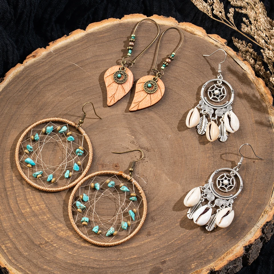 

3 Pairs/Set Vintage Bohemian Boho Ethnic Dangle Drop Earrings for Women's 2019 Fashion Jewelry Accessories E0605,E1562,E1611