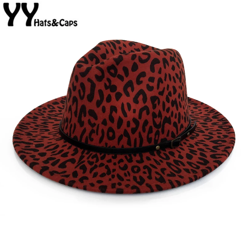 

YY Fashion Leopard Fedora Hat for Women Autumn Winter Felt Caps With Belt Vintage Trilby Hat Church Panama Jazz Caps FD19022