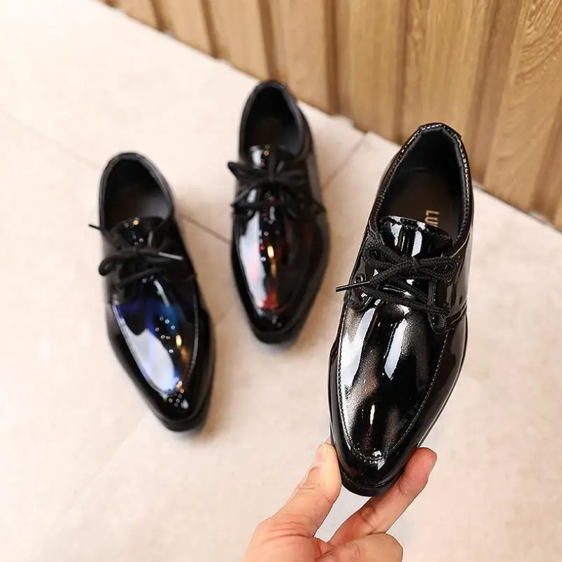 Zapatos de piel sintética para niños y niñas, calzado Formal, zapatos de vestir, zapatos de cuero para la escuela, con cordones, graduación
