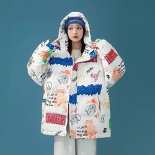 

Women's Coat Winter Jacket 2022 Woman Hip Hop Streetwear Graffiti Korean Style Loose Student Padded Jacket Parkas Coat Women